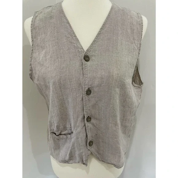 Flax by Jeanne Engelhart Linen Vest Tank Top Women's Small Button Up - Picture 3 of 9